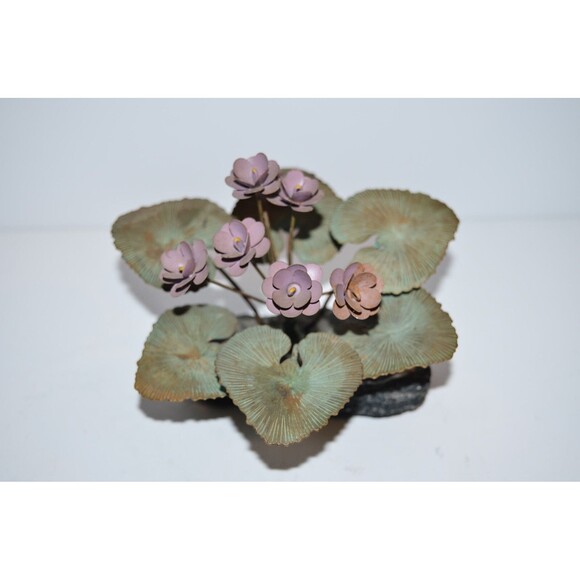 Vtg Demetrius Xethalis Brass African Violet Art Sculpture 6” Stone Base - Picture 4 of 14